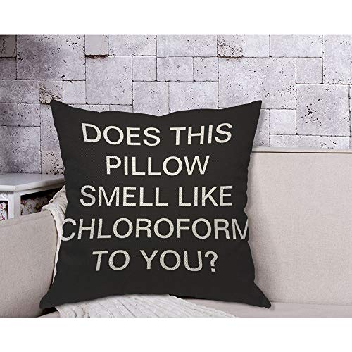 Aoyego Does This Pillow Smell Like Chloroform To You Throw Pillow Cover Quote Saying Black Background Pillow Case 18X18 Inch Decorative Men Women Boy Girl Room Cushion Cover For Home Couch Bed #TOP3