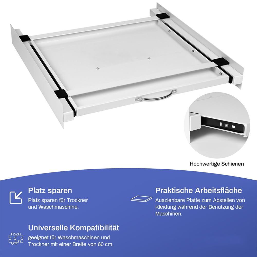 Marco de conexión de acero para lavadora y secadora, marco intermedio con placa extensible, máx. 10 kg, accesorio universal para lavadora, accesorio para secadora para cesta de la ropa (60 x 60 cm),