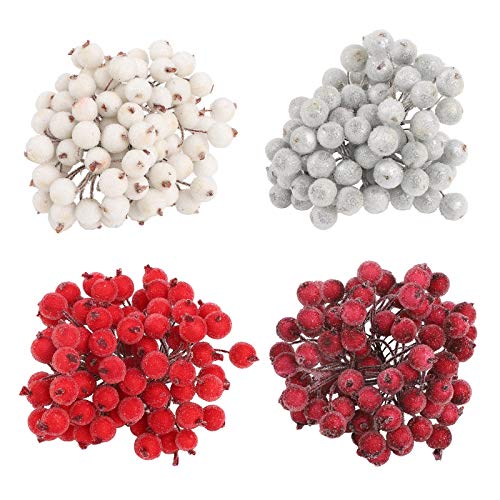 320 piezas de bayas de frutas artificiales navideñas Mini bayas heladas de...
