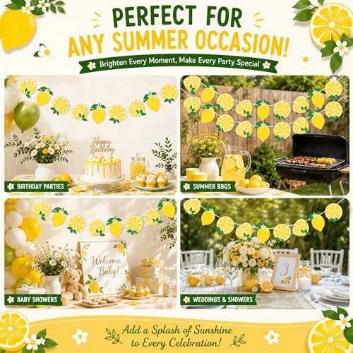 Image of Lemon Banner Garland Lemon Party Decorations for Birthday Shower | Lemonade Stand Supplies, Lemon Decor, Yellow Lemonade Party Decorations, Indoor Outdoor Summer Picnic Backdrop