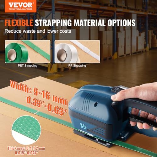 VEVOR Elektrische Umreifungsmaschine, für 0,89 bis 1,6 cm PP-/PET-Bänder, elektrisches Umreifungsgerät mit Digitalanzeige, 2 x 4000 mAh batteriebetriebene Handumreifungsmaschine
