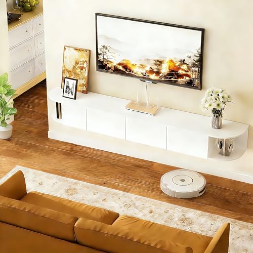 Recopilación de Centro de Entretenimiento Flotante Top 10. 42 MYXSRI Mueble para TV Flotante de Pared, Centro de Entretenimiento con 4 Puertas, 160 cm x 24 cm x 20 cm, para Sala y Dormitorio (Blanco)