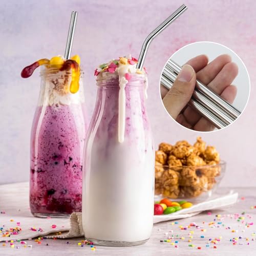 Image of Reusable Stainless Steel Drinking Straws with Cleaning Brush Set of 5 Metal Straws Straight and Bent Design for Smoothie, Milkshake, Cocktail and Hot Drinks Our Any Drinks Uses for Gift Set