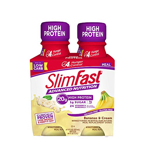 SlimFast Advanced Nutrition Bananas & Cream Shake - Ready to Drink Meal Replacement - 20g Protein - 11 Fl Oz Bottle - 4 Count - Pantry Friendly