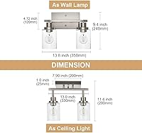 Vista 5 de 2-Luz de Pared con Foco y Sombra de Vidrio Sembrado, Iluminación Moderna de Techo en Níquel Cepillado para Pasillo y Baño