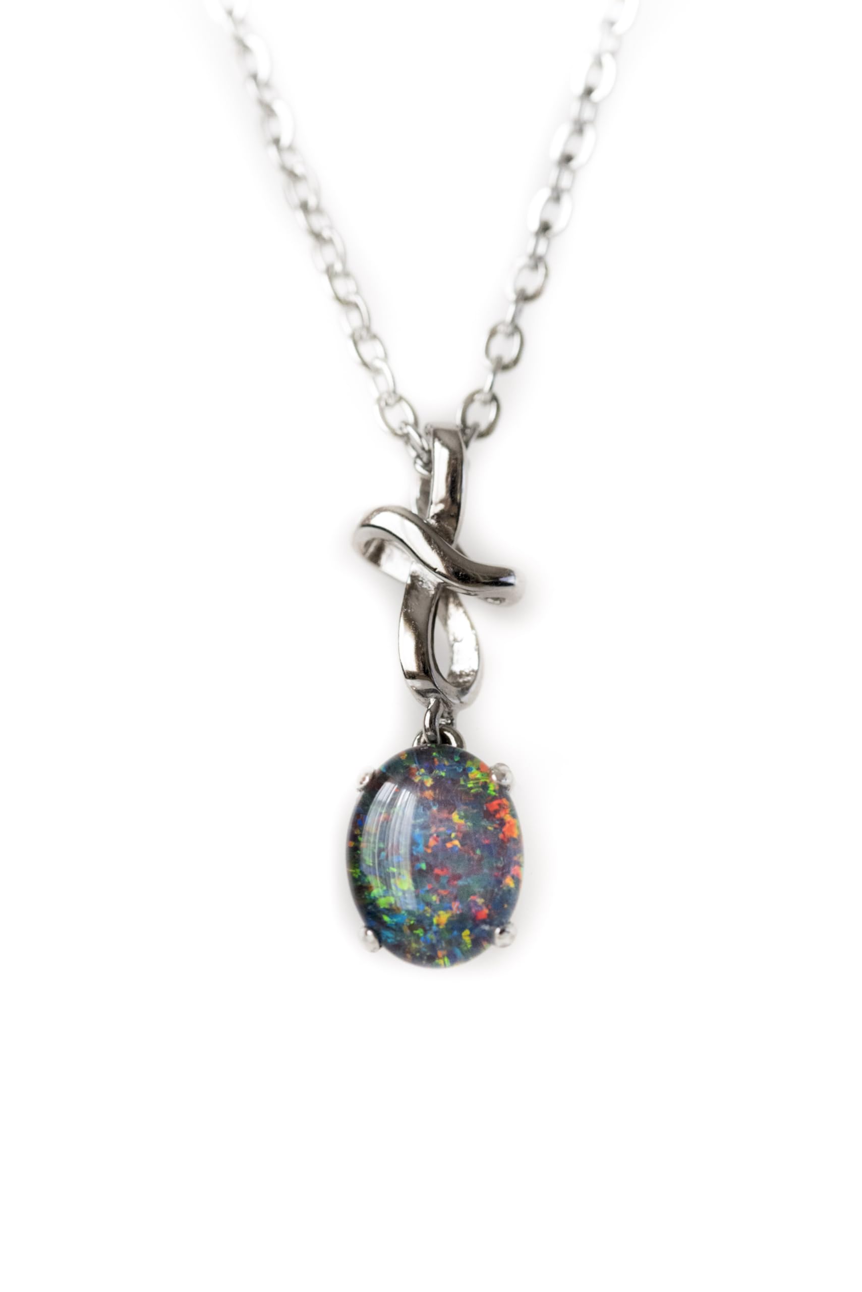 Australian Triplets Opal Necklace Pendant in Sterling Silver White Gold Plated For Women