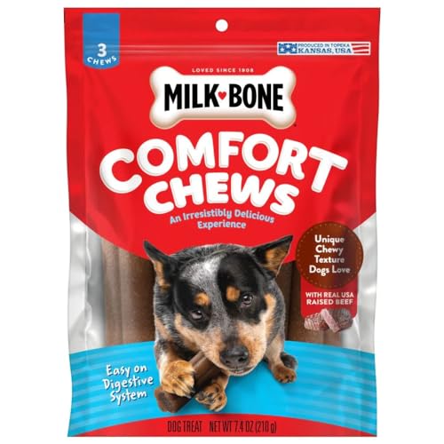 Milk-Bone Comfort Chews Dog Chews with Unique Chewy Texture and Real Beef 7.4 Oz Bag of 3 Chews
