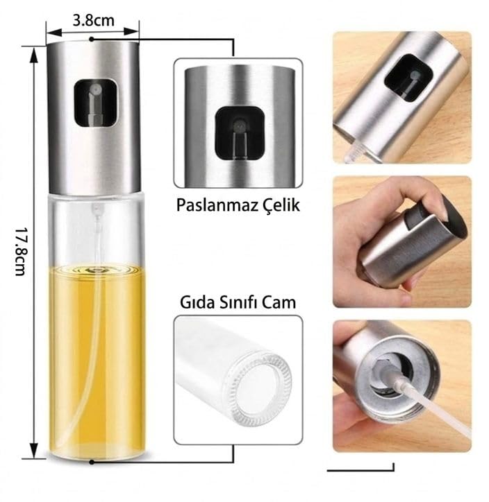 Sprey Yağdanlık Cam Şişe Yağ Püskürtücü 100 ml Paslanmaz Çelik BPA İçermez