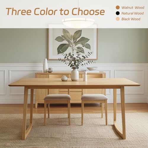 Image of HNY 63'' Rectangular Wooden Dining Table, Farmhouse Kitchen Table for 4 to 6, Mid Century Modern Dinner Table for Breakfast /Dining Room /Restaurant /Living Room, Oak