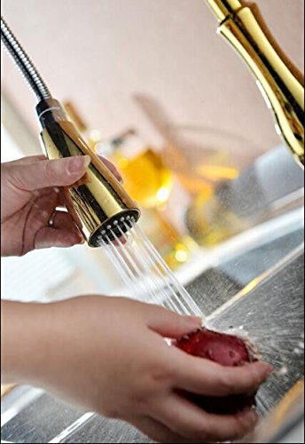 Alta calidad superior del oro de cobre amarillo acabado del fregadero de cocina Pull Out grifo, grifo mezclador con la extracción en Cabeza de ducha
