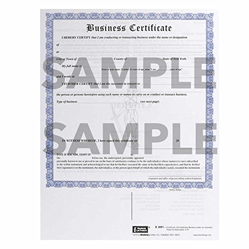 New York Business Certificate (DBA) Form X201 (8.5 X 11)
