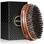 BFWood Boar Bristle Beard Brush, Black Wood Walnut Military Style, Men's Wooden Mustache Brush
