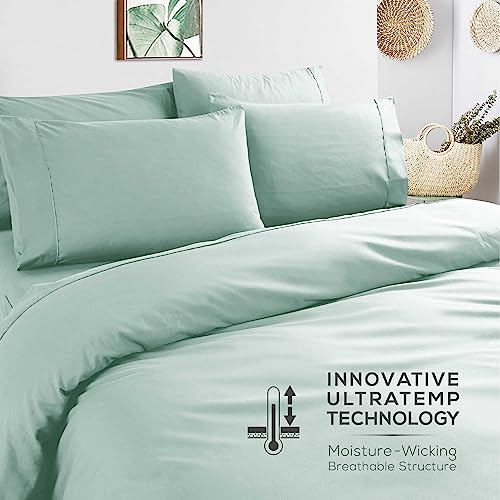 Mueller UltraTemp 6 PC Queen Sheet Set - Ultra-Soft Luxury Series, Cooling & Breathable Hotel Luxury Bed Sheets, Deep Pocket Wrinkle-Free Oeko-TEX, Light Teal