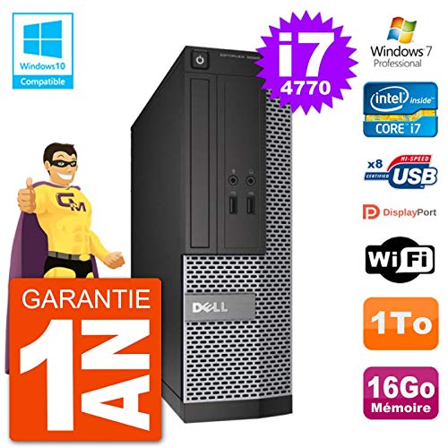 Dell PC 3020 SFF Intel i7-4770 RAM 16Go Disque 1To Graveur DVD WiFi W7