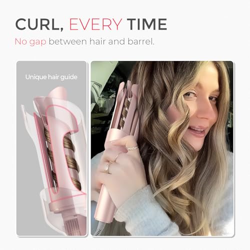 Image of TYMO Automatic Rotating Curling Iron - TYMO CURLPRO Beach Waves Curling Wand, Portable Hair Curler, 500 Million Ionic, Dual Voltage & Lightweight for Travel, Ceramic Coating, 1 Inch, Rose Gold