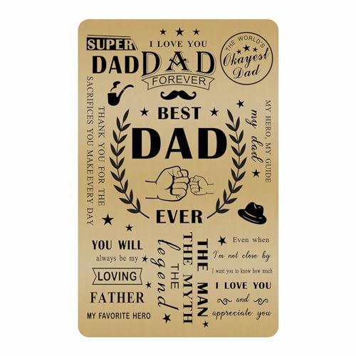 Emideary Best Dad Ever Gifts - Hero Dad Card - Thank You Dad - Brass Engraved Wallet Card Inserts for Dad - Father Daughter Gift - Fathers Day Christmas Gifts from Daughter