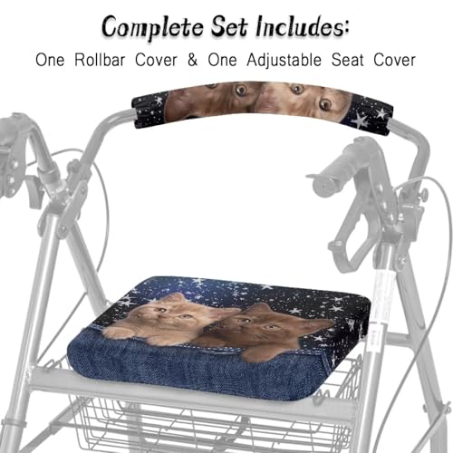 Image of Soft Rollator Walker Seat and Backrest Covers, Universal Accessories for Rollator Walkers, Cat Adjustable Seat Covers for Seniors Women Men