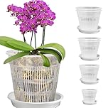 8 PCS Clear Plastic Plant Pots with Drainage Holes and Saucers for Orchids - Nursery Container for Root Growth, Seedling, and Indoor Houseplant Gardening