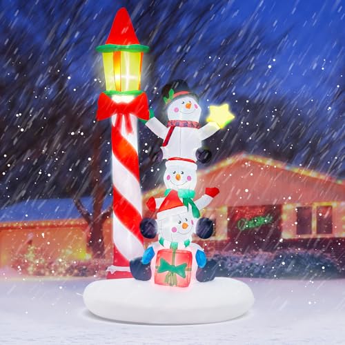 Image of 7ft Christmas Inflatable Snowman & Streetlamp with Built-in LED Lights, Indoor Outdoor Blow Up Yard Decoration for Xmas Party, Home, Outside Lawn Holiday Decor