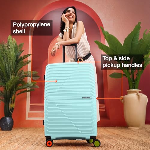 Image of Nasher Miles Cairo Hard-Sided Polypropylene Luggage Set of 3 | 55cm, 65cm & 75cm | 8 Wheels Small, Medium & Large Trolley Bag for Travel | Suitcase (Pastel Green & Neon)