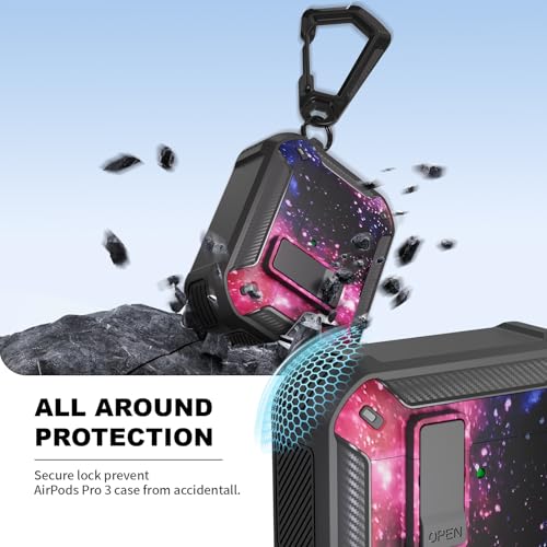 Image of for AirPods Pro 3 Case with Magnetic Lock and Phone Stand, Compatible with Magsafe Charging,with Carabiner&Cleaner kit for Apple iPod Pro 3rd Generation Cover(2025) Men Women (Starry Sky)