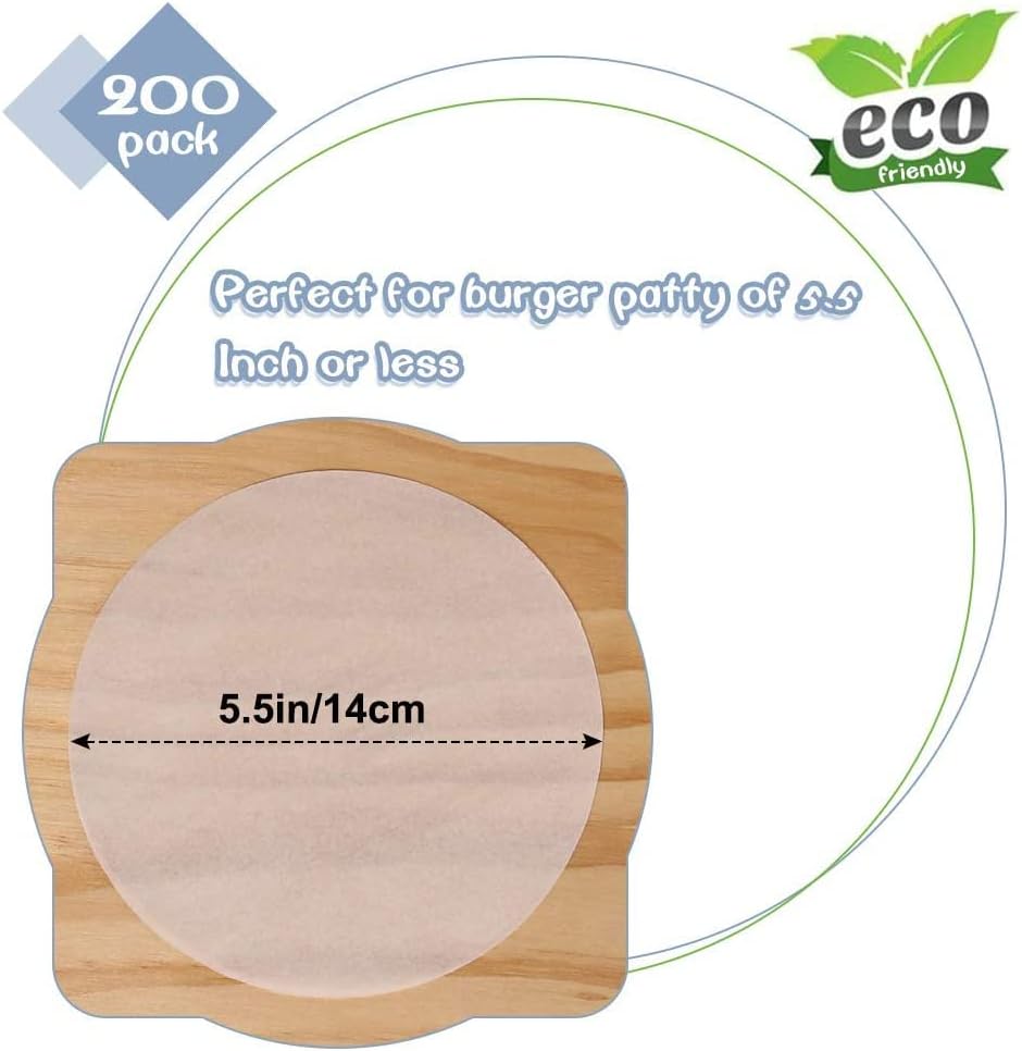 YQL 200pcs Burger Paper Sheets 14cm, 5.5 inches Non Stick Wax Discs Precut Parchment Paper Round, Water-Proof & Oil-Proof - Image 3
