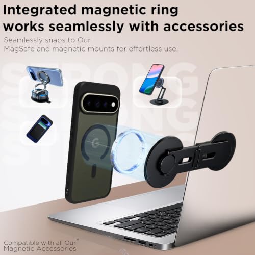 Image of RIGGEAR Shockproof Sleek Hybrid Armor Magnetic Back Cover Case Compatible with MagSafe Accessories for Google Pixel 11 Pro XL (Smoke Black Matte PC + Black TPU Bumper)