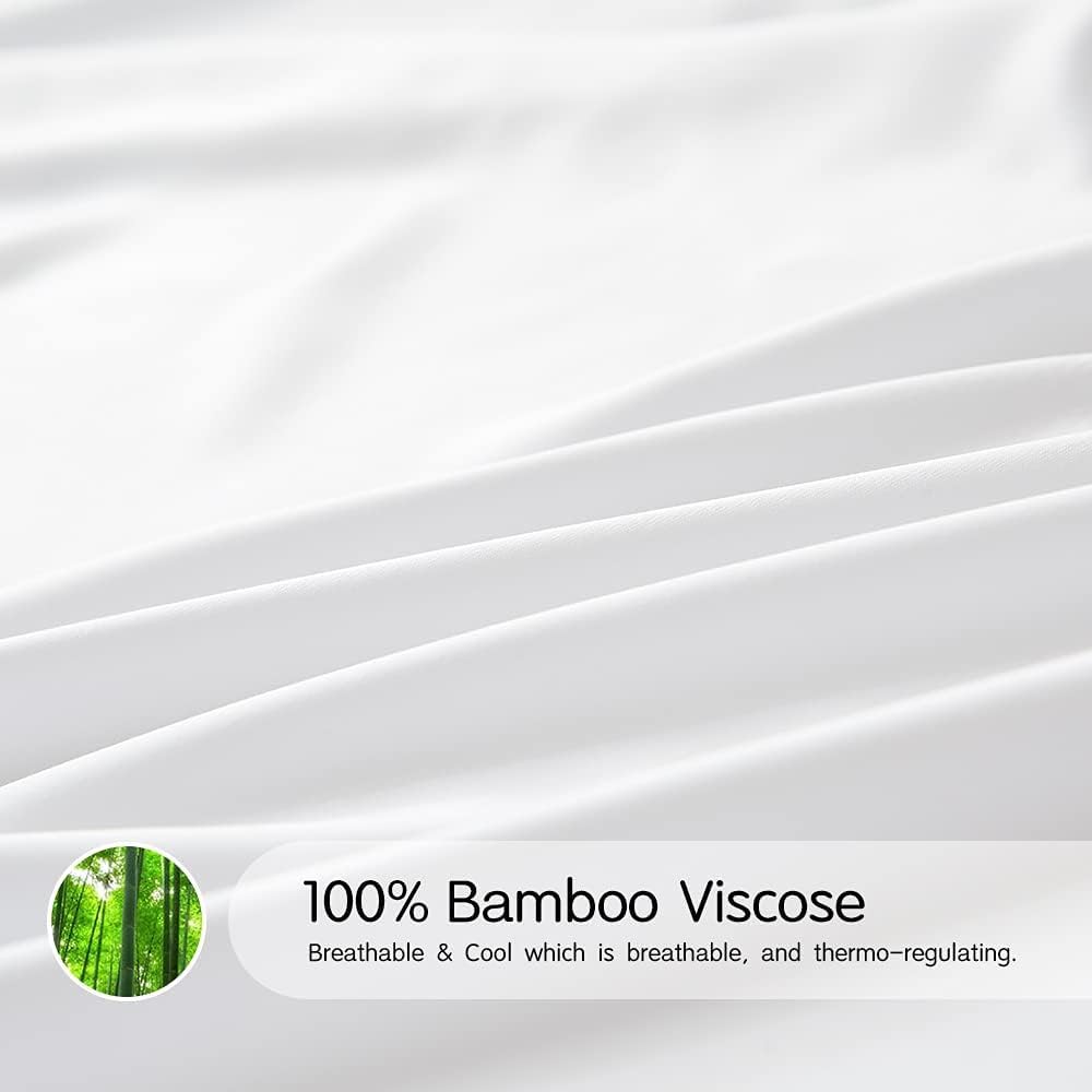 Simple&Opulence 100% Viscose Made from Bamboo Fitted Sheet, 1 Piece Only Mattress Cover, 15 Inch Deep Pocket Comfy Bed Sheet(White,King)