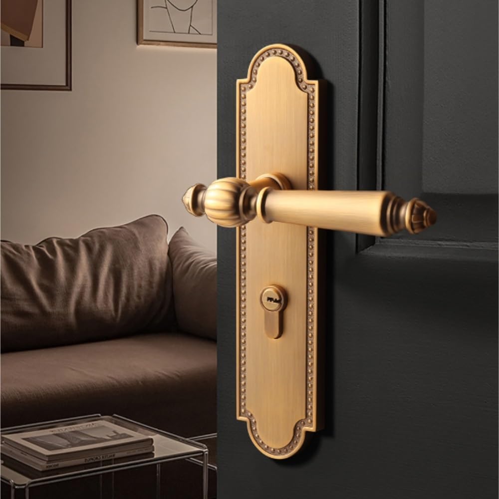 Door Knob Integrated Bedroom Door Lock Indoor Handle Silent Magnetic Attraction Retro Antique Brass for Interior Doors Doors Levers(Color2,Magnetic Lock)