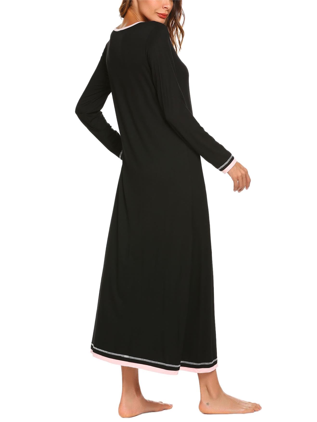 Ekouaer Camicia da Notte Donna Manica Lunga Girocollo Lungo da Notte Invernale Pigiama Comodo Ampio Sexy Camicie Tinta Unita Abbigliamentoda Casa S-XXL