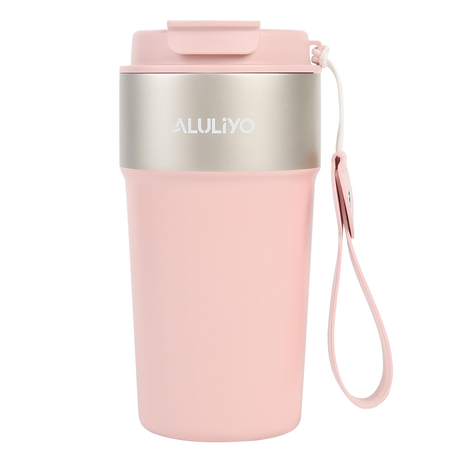 ALULIYO Insulated Coffee Cup, Leakproof Coffee Cup Travel Mug, Double Wall Thermal Cup for Hot & Cold Drinks，Tumbler with Straw and Lid, BPA-Free, Pink, 500ML