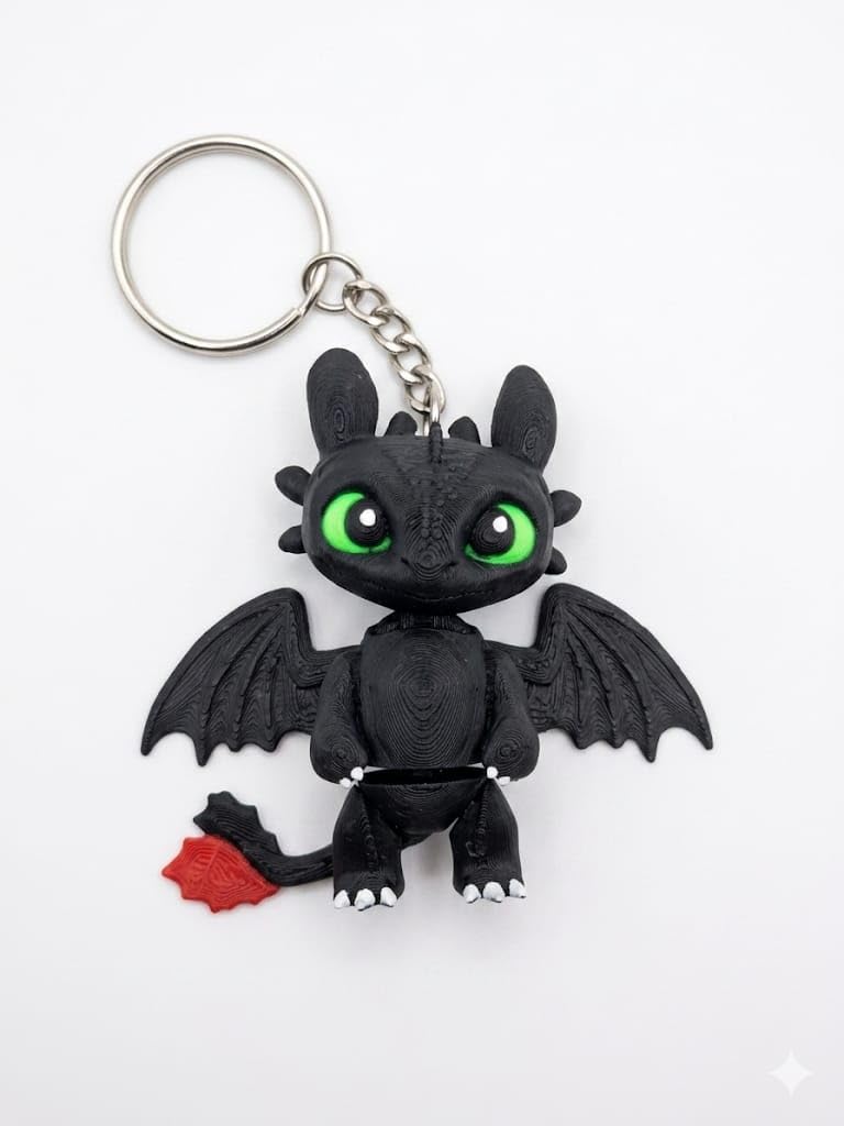 articulated toothless dragon keychain 3d printed night fury action figure toy flexible dragon key ring for backpack car keys and gift for kids & adults black & green
