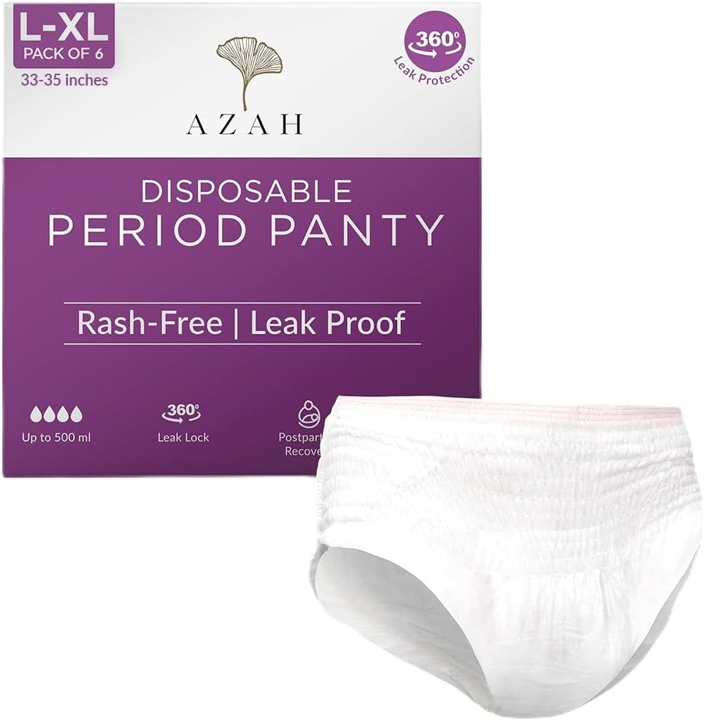 AZAH Disposable Period Panties For Women (L-XL Pack of 6) | Leak Proof Disposable Panties After Delivery | 360° Coverage | Heavy Flow | Overnight Protection | Rash Free Period Panty