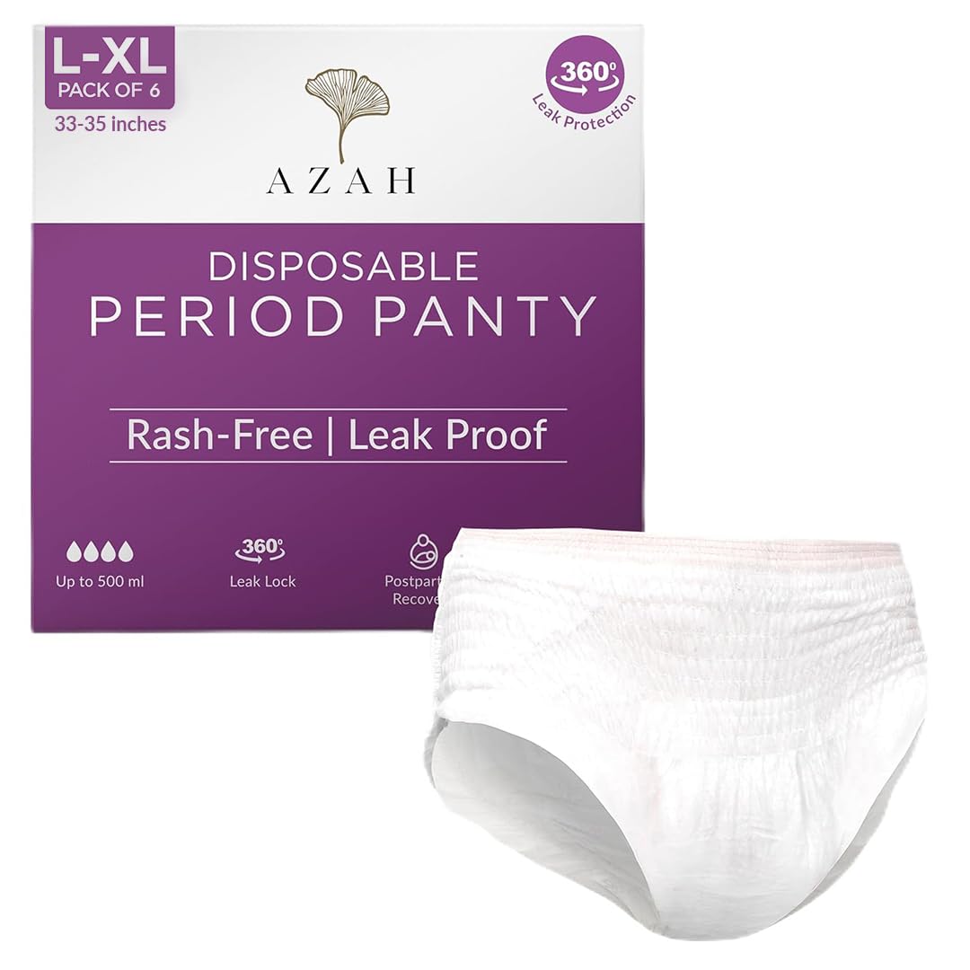 Disposable Period Panties For Women (L-XL Pack of 6) | Leak Proof Disposable Panties After Delivery | 360° Coverage | Heavy Flow | Overnight Protection | Rash Free Period Panty