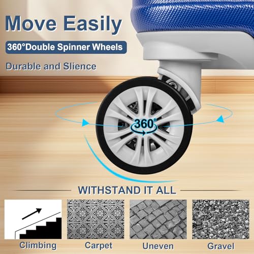 Romswi 4Piece Luggage Sets, Durable PC+ABS Hardshell Spinner Luggage with TSA Lock, Suitcase Sets with Duffel Bag, Navy (20/28Inch)2