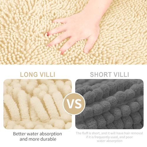 Image of Bathroom Rugs 2 Pieces Chenille Bath Rug Mat, Extra Thick and Soft Absorbent Bath Rugs, Machine Washable, Non-Slip Plush Bath Mats for Tub, Shower, and Bath, (Milk White, 32 inchx20 inch+24 inchx16 inch)