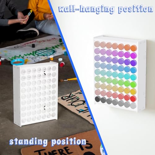 Image of 63 Holes Acrylic Paint Storage Organizer for 2 oz Craft Paints, Craft Paint Storage Tower, Stackable Bottle Rack Stand Desk Organizer for Apple Barrel, Folkart (63 Holes)