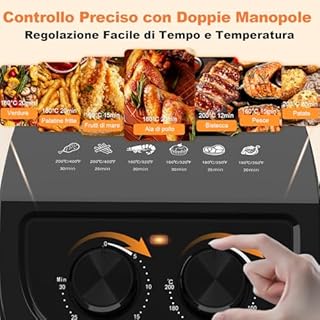 YASHE 2,3L Friggitrice ad Aria per 1–2 Persone, Compatta Air Fryer con 6 Opzioni di Menu, Doppia Manopola per Temperatura e Timer, Circolazione D’aria 3D, Cottura Sana Senza Olio