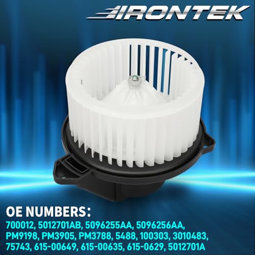 Image of IRONTEK 700012 HVAC Blower Motor with Fan Cage for 2002-2004 for Jeep Grand Cherokee, for 2002-2008 for Dodge Ram 1500, 2003-2008 for Dodge Ram 2500 /3500, 5096256AA 5096255AA PM9198 5012701AB