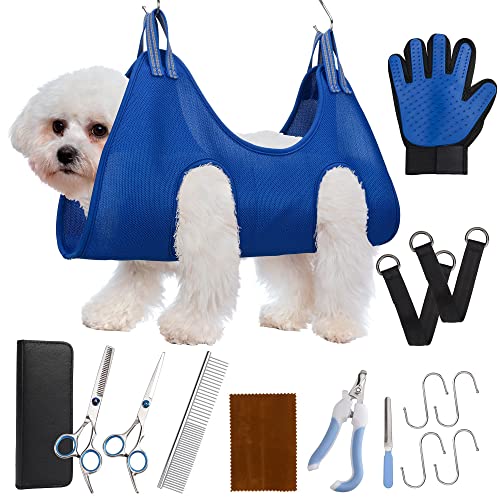 Newcrew 15 in 1 Dog Grooming Hammock, Under 30 LBS Pet Hammock for Dog Grooming with Sling Bag, Hanging Straps, Grooming…