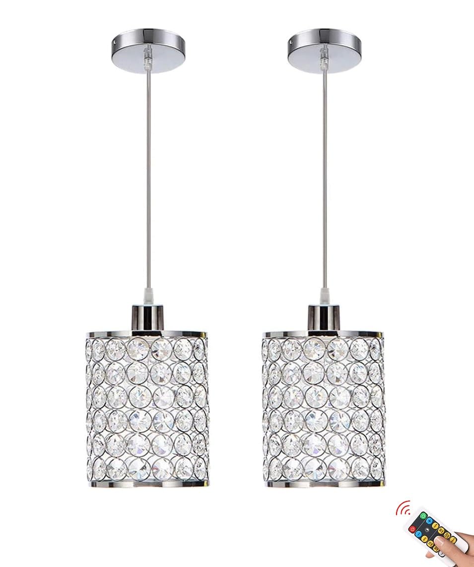 LYMSXAZOU Wireless Crystal Chandelier Pendant Light with Remote Control Rechargeable Battery Operated Cordless Ceiling Hanging Lamp for Kitchen Island and Dining Table