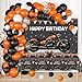 MEHOFOND Motorcycle Birthday Decorations for Boys Orange Black Balloon Arch Kit Happy Birthday Banner with Plastic Tablecloth Motocross Racing Balloon set Dirt Bike Birthday Party Decoration