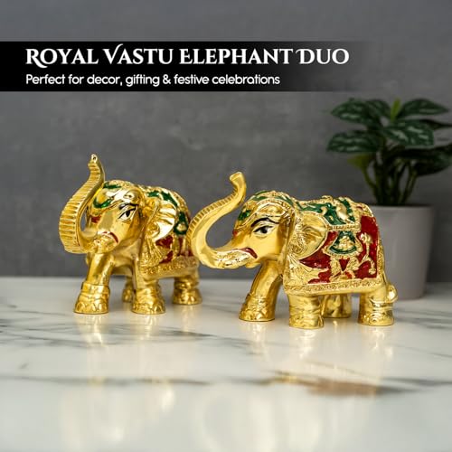 Image of Ekhasa Multicolor Meenakari Elephant Idol Showpiece Figurine Feng Shui | Vastu Items for Home Decor, Good Luck | Hand Painted Elephant Decorative Items Show Pieces, Gifting (Set of 2)