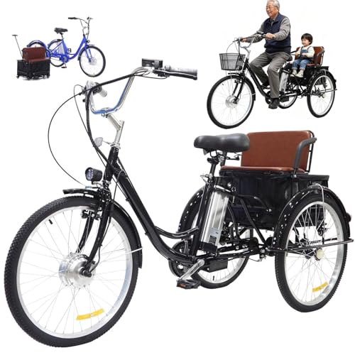 Triciclo Eléctrico De 61 Cm Para Personas Mayores: 3 Modos De Conducción,Cesta De Carga Grande,Freno Sensible,Carga Máxima De 136 Kg,Ideal Para Viajes,Deportes Al Aire Libre Y Compras Con Niños A