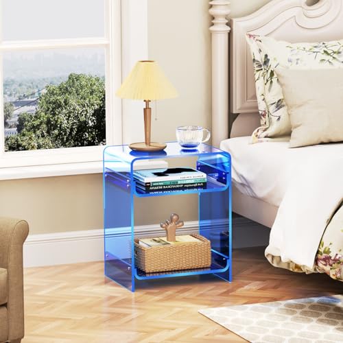 Acryl Beistelltisch Nachttisch Acryltisch, Plattenspieler Tisch mit Ablage, bodentisch Nachtkommode (Blau, 30×40×50 cm) – Bild 6