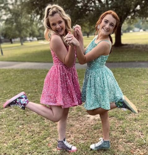 Changuan Sequin Homecoming Dresses for Teens 2025 Sparkly Spaghetti Strap A-line Short Prom Dress Cocktail Formal Party Gowns4