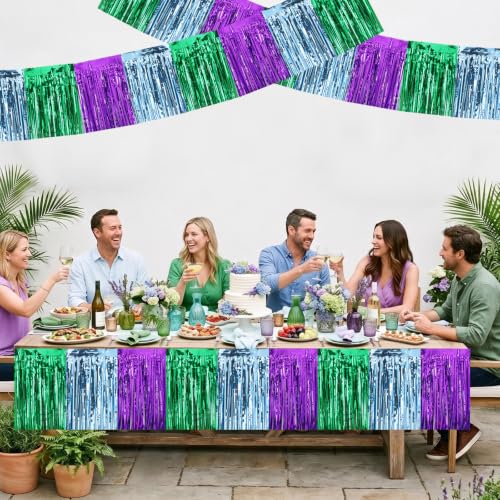 Image of BEISHIDA 3PK Green Light Blue Purple Foil Fringe Garland 30ftTinsel Banner