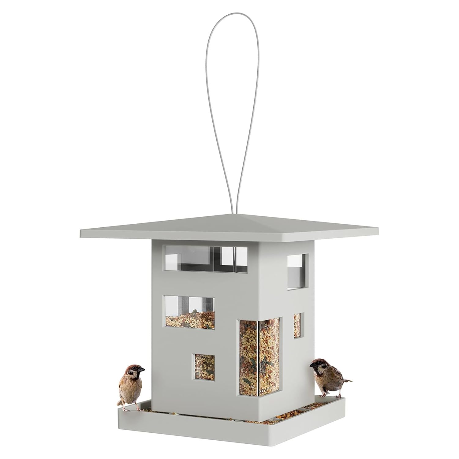 Mangiatoia per Uccelli Selvatici in Plastica Bianco 23cm con Capacità 2L - Ideale per Giardino o Terrazzo per Dare da Mangiare ad Uccellini e Altri Animali - Facile da Riempire e da Lavare