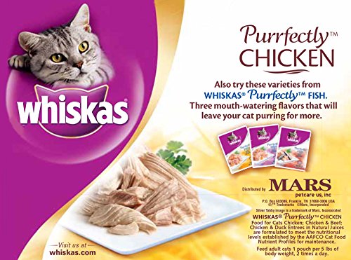 Whiskas Purrfectly Chicken Variety Pack (4-Chicken, 3-Chicken & Beef, 3-Chicken & Duck) Food for Cats, 10-Count Packages (Pack of 4)
