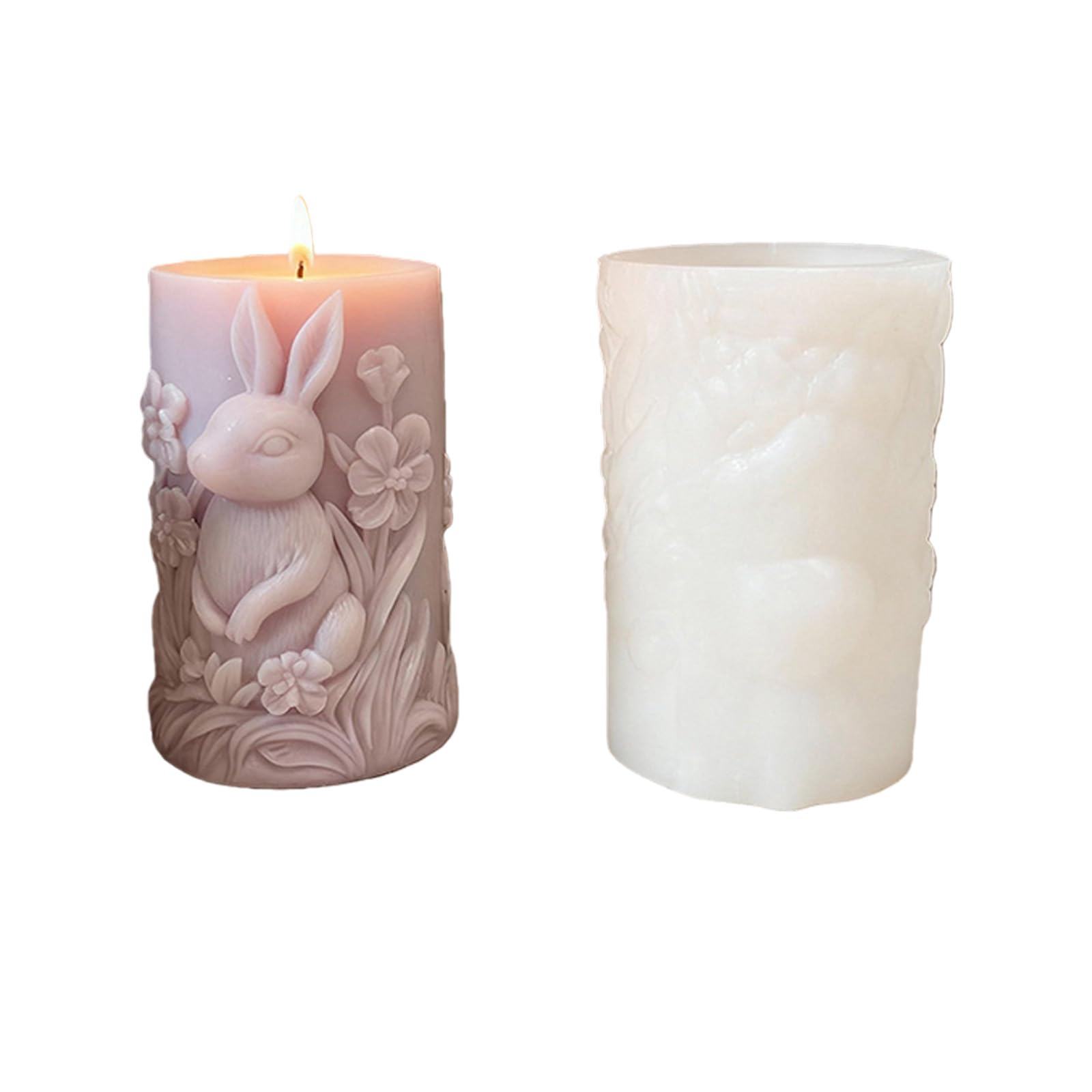 hogtnd Rabbit Embossed Cylinder Silicone Mould Easter Candle Silicone Mold Heat Resistant Epoxy Resin Candle Soap Making Soap Mold